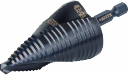 Step Drill Bit, 7/8 to 1-3/8 Inch, Aluminum Titanium Coating, Impact Rated