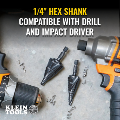 Step Drill Bit, 7/8 to 1-3/8 Inch, Aluminum Titanium Coating, Impact Rated