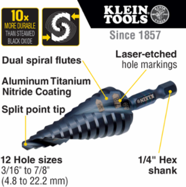 Premium Electrician's Step Bit Set, 3-Piece, Sizes 7/8 Inch to 1-3/8 Inch, High Speed Steel