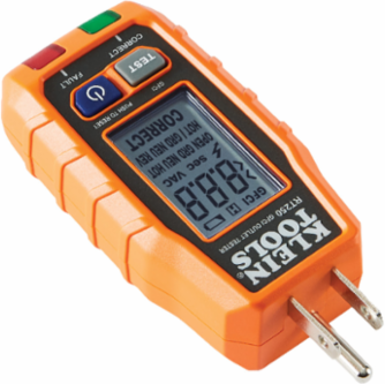 GFCI Receptacle Tester with LCD, 135V AC, 2 x AAA Batteries, 6.6-Foot Drop Protection