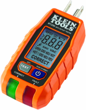 GFCI Receptacle Tester with LCD, 135V AC, 2 x AAA Batteries, 6.6-Foot Drop Protection
