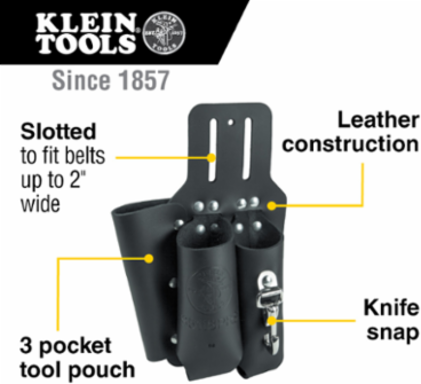 Leather Lineman's Tool Pouch, 3 Pockets for Pliers, Fits Belts Up to 2 Inch