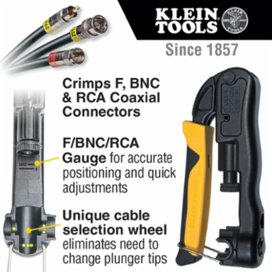 Heavy-Duty Compression Crimper for F/BNC/RCA Connectors, 6.25 Inch Length