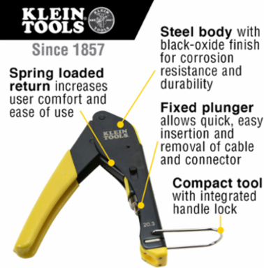 Compact Coax Compression Crimper for F-Connectors, 5.6 Inch Length, Steel