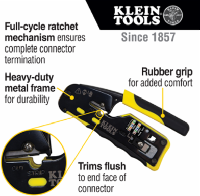 Ratcheting Cable Crimper for CAT3, CAT5e, CAT6/6A, RJ45 Pass-Thru, 6.094 Inch
