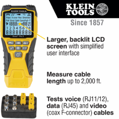 Scout® Pro 3 Ethernet Cable Tester Kit, 2000 Feet Measurement, Includes Remotes