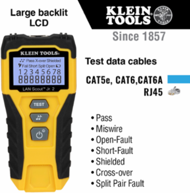 LAN Scout Jr. 2 Cable Tester with LCD, RJ45, 0.2720 lbs, 5" Length