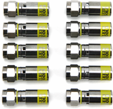 Professional F-Compression Connectors RG6/6Q 10-Pack, 1 Inch x 3 Inch