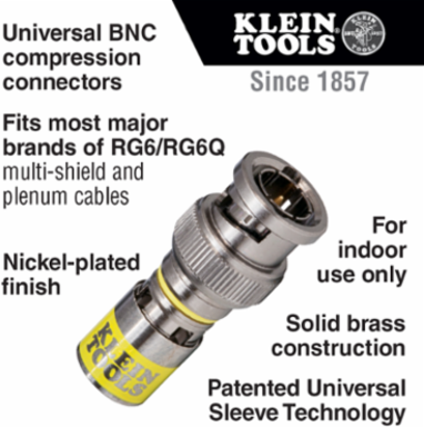 Universal BNC Compression Connectors RG6/6Q 10-Pack, 75 Ohm, Yellow/Nickel