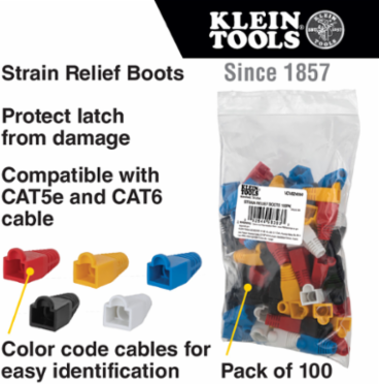Strain Relief Boots for RJ45 Connectors, 100-Pack, Assorted Colors