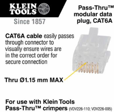 Pass-Thru™ Modular Data Plugs RJ-45 CAT6A, 50-Pack, 8P8C, PVC
