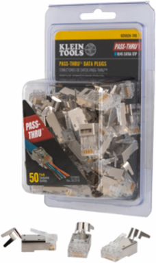 Pass-Thru™ RJ45 CAT6A Shielded Modular Data Plugs, 50-Pack, 8P 8C
