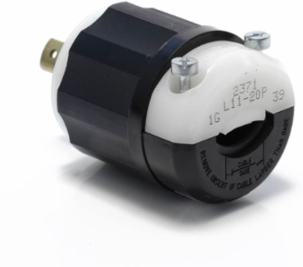 Locking Plug, 20 Amp, 250 Volt, Industrial Grade, Black & White