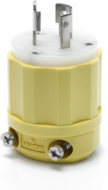 Locking Plug, 20 Amp, 125 Volt, Industrial Grade, Corrosion Resistant, Yellow & White