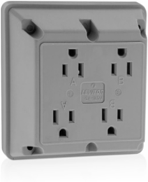 15 Amp 4-in-1 Quadruplex Receptacle Outlet, NEMA 5-15R, 125 Volt, Gray