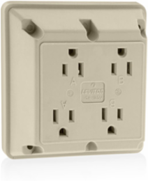 15 Amp 4-in-1 Quadruplex Receptacle Outlet, Industrial Grade, NEMA 5-15R, Ivory