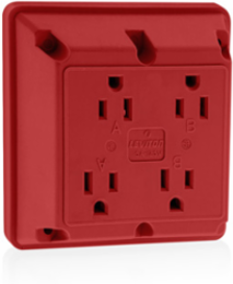 4-in-1 Quadruplex Receptacle Outlet, 15 Amp, 125 Volt, Heavy-Duty, Red
