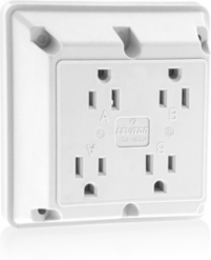 15 Amp 4-in-1 Quadruplex Receptacle, Industrial Grade, Nylon, NEMA 5-15R, 125 VAC