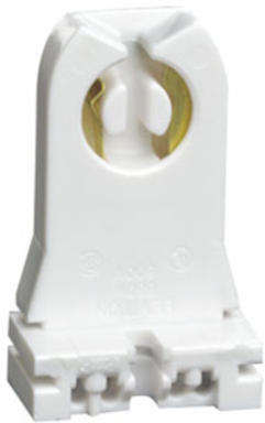 Medium Base, Bi-Pin, Standard Fluorescent Lampholder, Tall Profile, Slide-On, Turn-Type, Disconnect, Quick-Connect 18AWG Solid or Str. Tinned - White