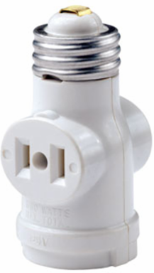 Indoor Lampholder to Two Outlets Adapter 660 Watt, 125 Volt, NEMA 1-15R, White