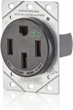 50 Amp NEMA 14-50R EV Charging Receptacle/Outlet, Flush Mount, Industrial Grade