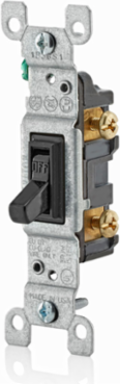 15 Amp Toggle Switch, Grounding, 120 Volt, Quickwire Push-In & Side Wired, Black