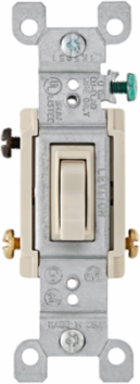 15 Amp 3-Way Toggle Switch, Grounding, 120 Volt AC, Light Almond