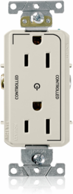 15 Amp Decora Plus Duplex Outlet, Industrial Grade, Self-Grounding, 125 Volt, Controlled