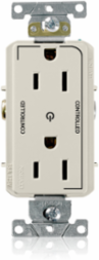 15 Amp Decora Plus Duplex Outlet, Industrial Grade, Self-Grounding, 125 Volt, Controlled