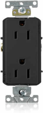 15 Amp Decora Plus Duplex Receptacle, Industrial Grade, Self-Grounding, 125 Volt