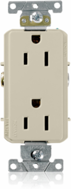 15 Amp Decora Plus Duplex Receptacle, Industrial Grade, 125 Volt, NEMA 5-15R, Self-Grounding