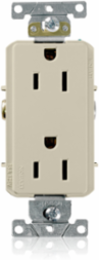 15 Amp Decora Plus Duplex Receptacle, Industrial Grade, 125 Volt, NEMA 5-15R, Self-Grounding
