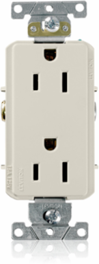 Decora Plus 15 Amp Duplex Receptacle, Commercial Grade, Self-Grounding, Light Almond