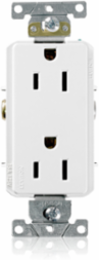 Decora Plus 15 Amp Duplex Receptacle Outlet, Industrial Grade, Self-Grounding, NEMA 5-15R