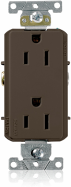 15 Amp Industrial Grade Decora Plus Duplex Receptacle, 125 Volt, NEMA 5-15R, Self-Grounding