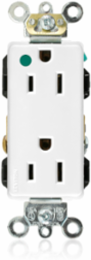 Decora Plus 15 Amp Duplex Receptacle Outlet, Industrial Grade, Self-Grounding, White
