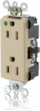 15 Amp Duplex Receptacle, Hospital Grade, Tamper-Resistant, Self-Grounding, Ivory