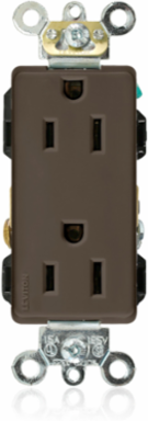 Decora Plus 15 Amp Duplex Receptacle Outlet, Industrial Grade, Self-Grounding, Brown