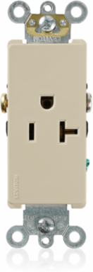 20 Amp Decora Plus Single Receptacle Outlet, Self-Grounding, 125 Volt, NEMA 5-20R, Ivory