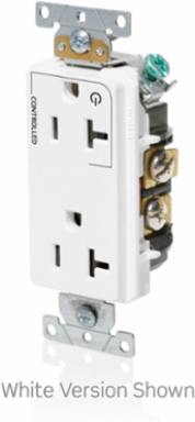 20 Amp Decora Plus Duplex Receptacle/Outlet, Industrial Grade, Self-Grounding, Marked Controlled