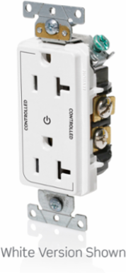 Decora Plus 20 Amp Industrial Grade Duplex Receptacle, Self-Grounding, Controlled Outlets