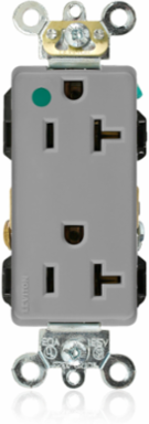 Decora Plus 20 Amp Hospital Grade Duplex Receptacle, Self-Grounding, Gray