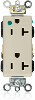 20 Amp Decora Plus Duplex Receptacle, Hospital Grade, Self-Grounding, 125 Volt, Ivory