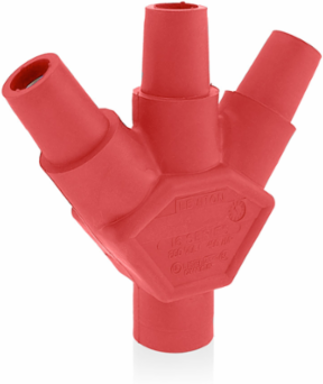 3-Fer Adapter Male-Female-Female-Female 400 Amp 600 Volt Red