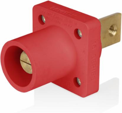 16 Series Male Receptacle, 90-Degree, #2-4/0 AWG, Double Hole Bus Bar, Self-Clinching Nuts, Bulk Pack