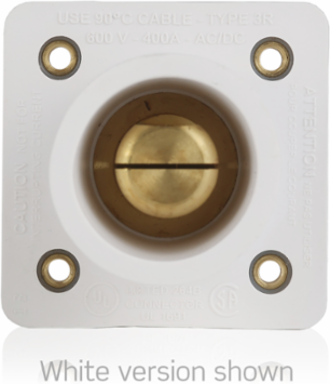 16 Series Male Receptacle, 90-Degree, #2-4/0 AWG, Double Hole Bus Bar, Self-Clinching Nuts, Bulk Pack