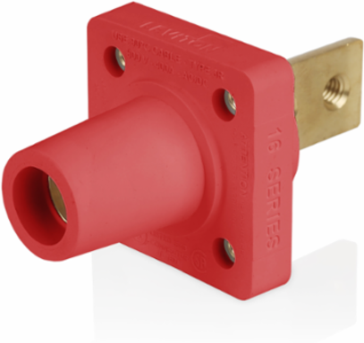 16 Series Female Receptacle, 90-Degree, #2-4/0 AWG, Double Hole Bus Bar, Self-Clinching Nuts, Bulk Pack