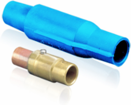 Female Crimped Plug, 3/0-4/0 AWG, 400 Amp Max, Blue Neoprene Insulator