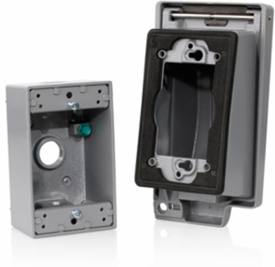 1-Gang Gray Die-Cast Weatherproof Box with Three 1/2 Inch Outlets