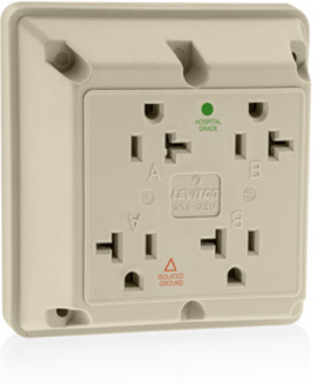 20 Amp 4-in-1 Isolated Ground Quadruplex Receptacle Outlet, Hospital Grade, Ivory